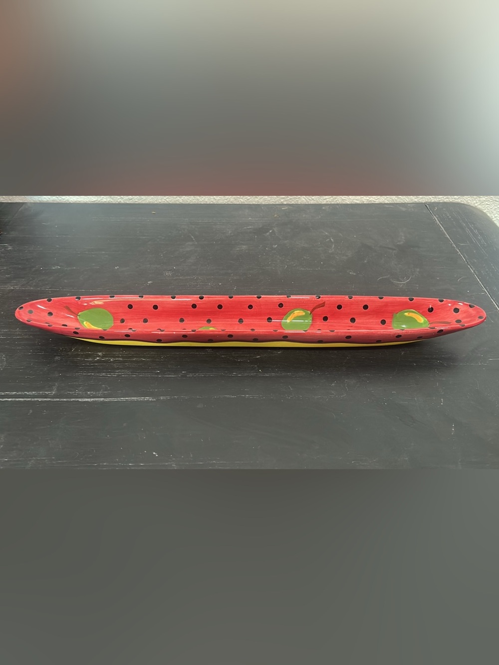 Vintage Laurie Gates Watermelon Hand Painted Ceramic Relish Tray Serving Platter